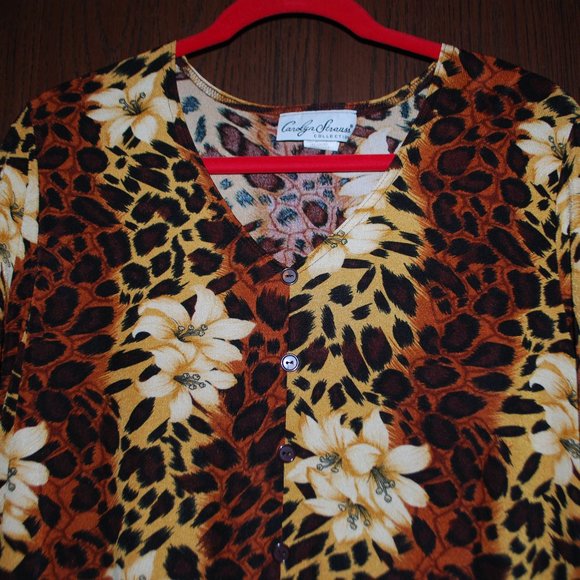 Floral & Leopard V-neck Top - Carolyn Strauss, L - Picture 7 of 13